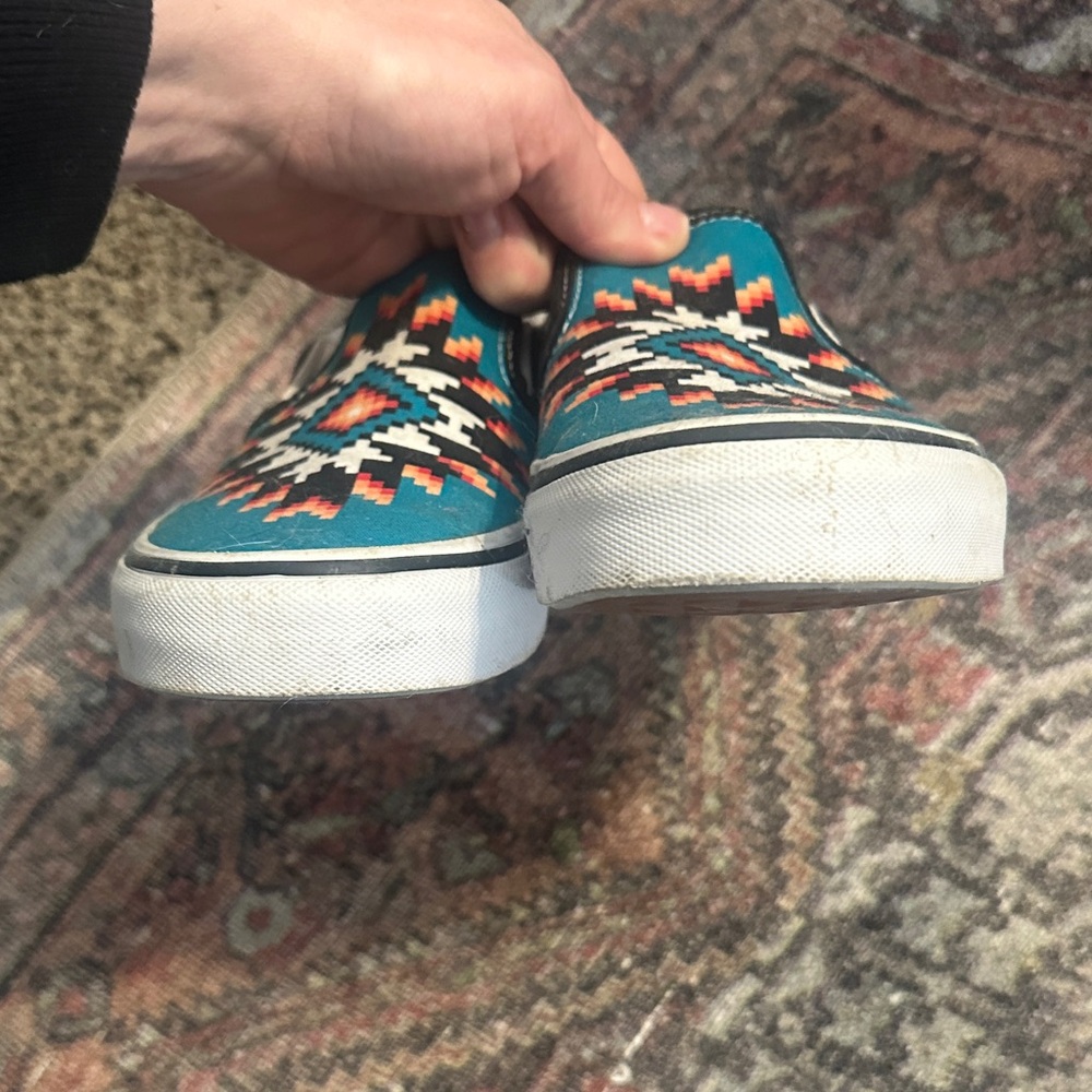 Vans Teal and Black Aztec Slip-On with Geometric Design w9/m7.5 - Picture 2 of 8